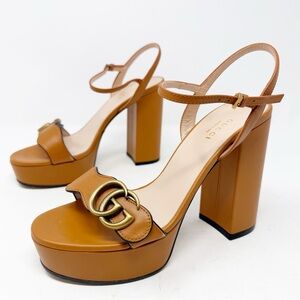 Gucci GG Marmont Leather Platform Sandal Heels Size 36